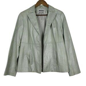 Worth Couture Metallic Pale Green100% Leather Blazer Jacket Size 10 $795
